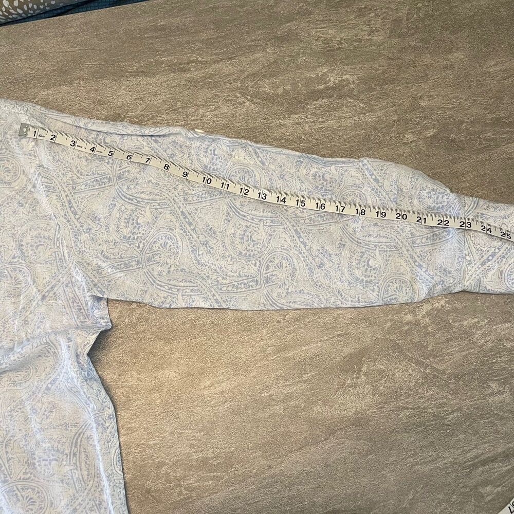 Natural Blue Men's 2XL Button Down  Roll Tab Linen Cotton Blue Paisley Contrast - Picture 5 of 9